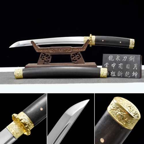 Handmade Peony Tanto,Ebony series,Japanese samurai sword,Real Tanto,Short samurai sword,High manganese steel