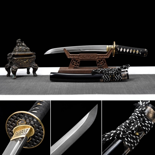 Handmade Karasuma Tanto,Japanese samurai sword,Real Tanto,Short samurai sword,Hundred Steelmaking Pattern Steel