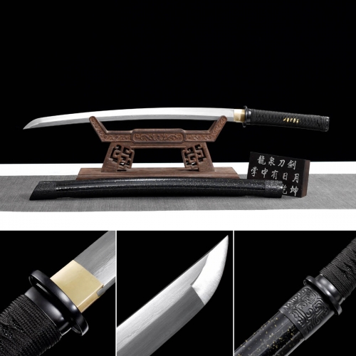 Handmade Black Gold Wakizashi,Japanese samurai sword,Real Wakizashi,608 Hundred Steelmaking Pattern Steel