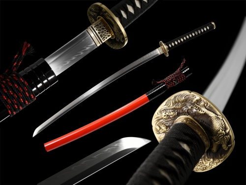T10 High Carbon Steel  Clay Tempered With Hamon Real Red Katana Handmade Japanese Samurai Sword Full Tang